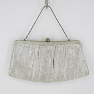 Vtg Ande Silver Evening Handbag Women Small Metallic Convert Clutch Purse Bag